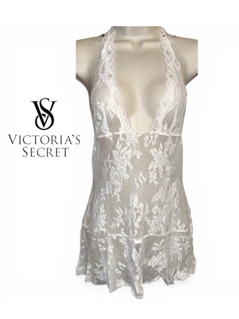 Victoria's Secret Ivory Lace vintage babydoll Halter Chemise